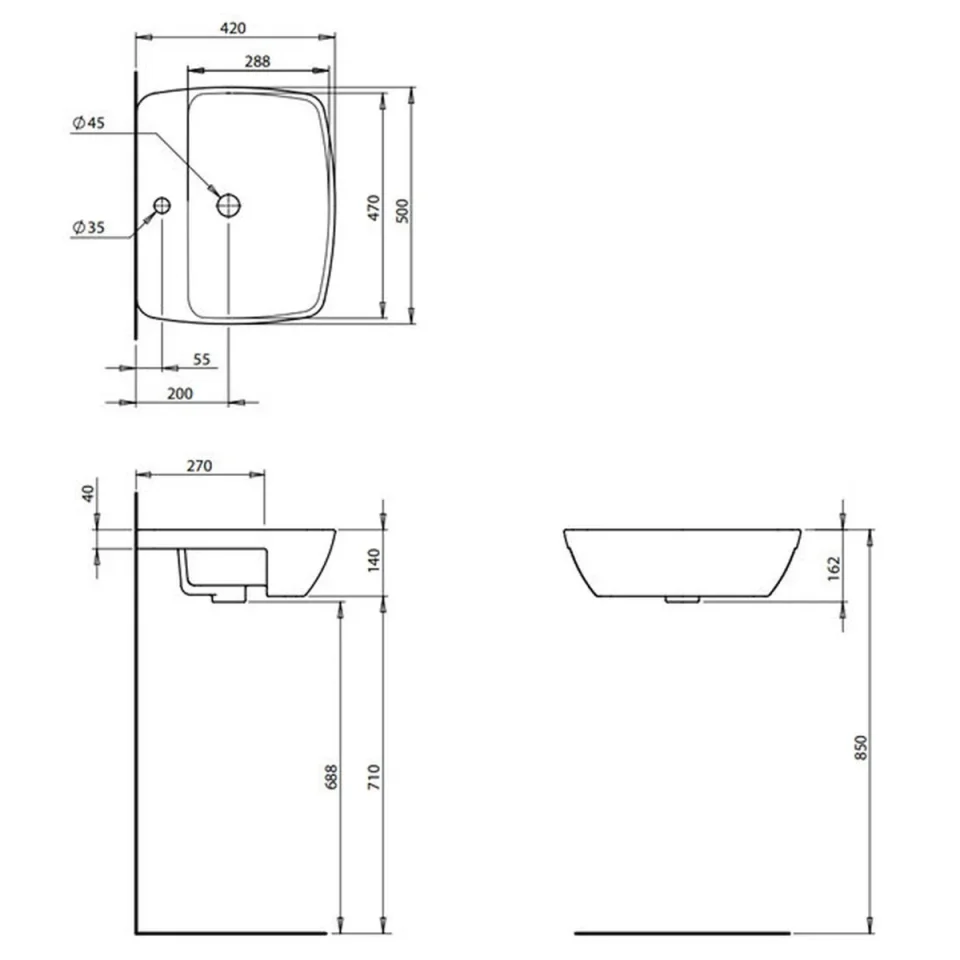 Britton My Home 500mm 1th Semi Ctp Basin Gloss White detail view - Image 3