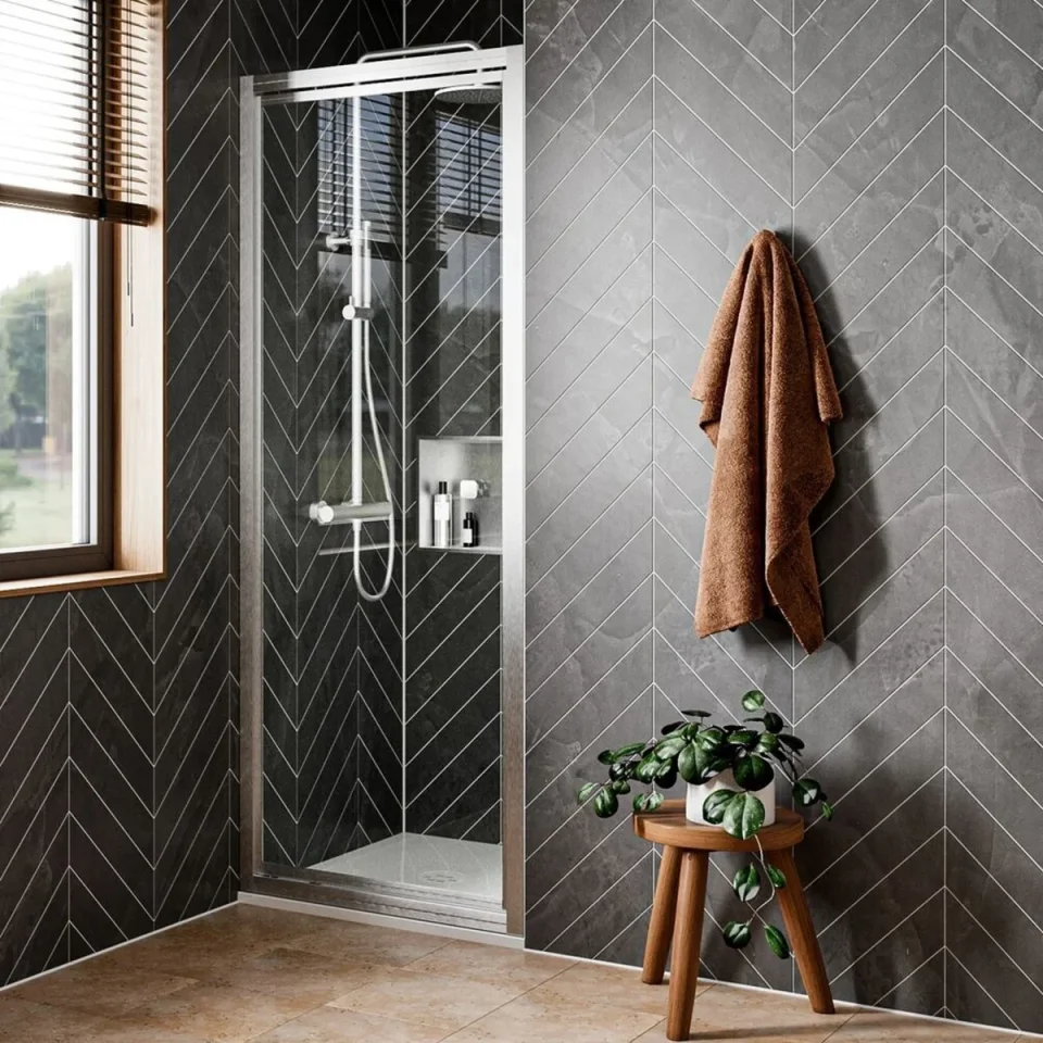 Crosswater Clear 6 Pivot Door 800 Brushed Nickel product image - Image 1