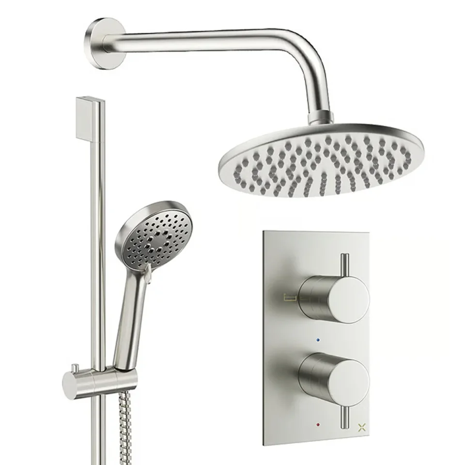 Crosswater Design Shower Set 4 Brushed Nickel 200mm detail view - Image 2