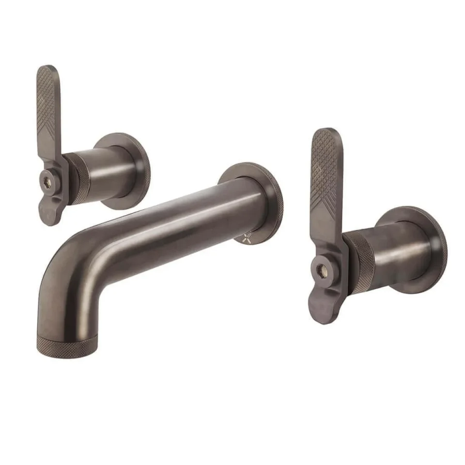 Crosswater Union Basin 3 Hole Set Wall Mounted Brushed Black Chrome Lever detail view - Image 2