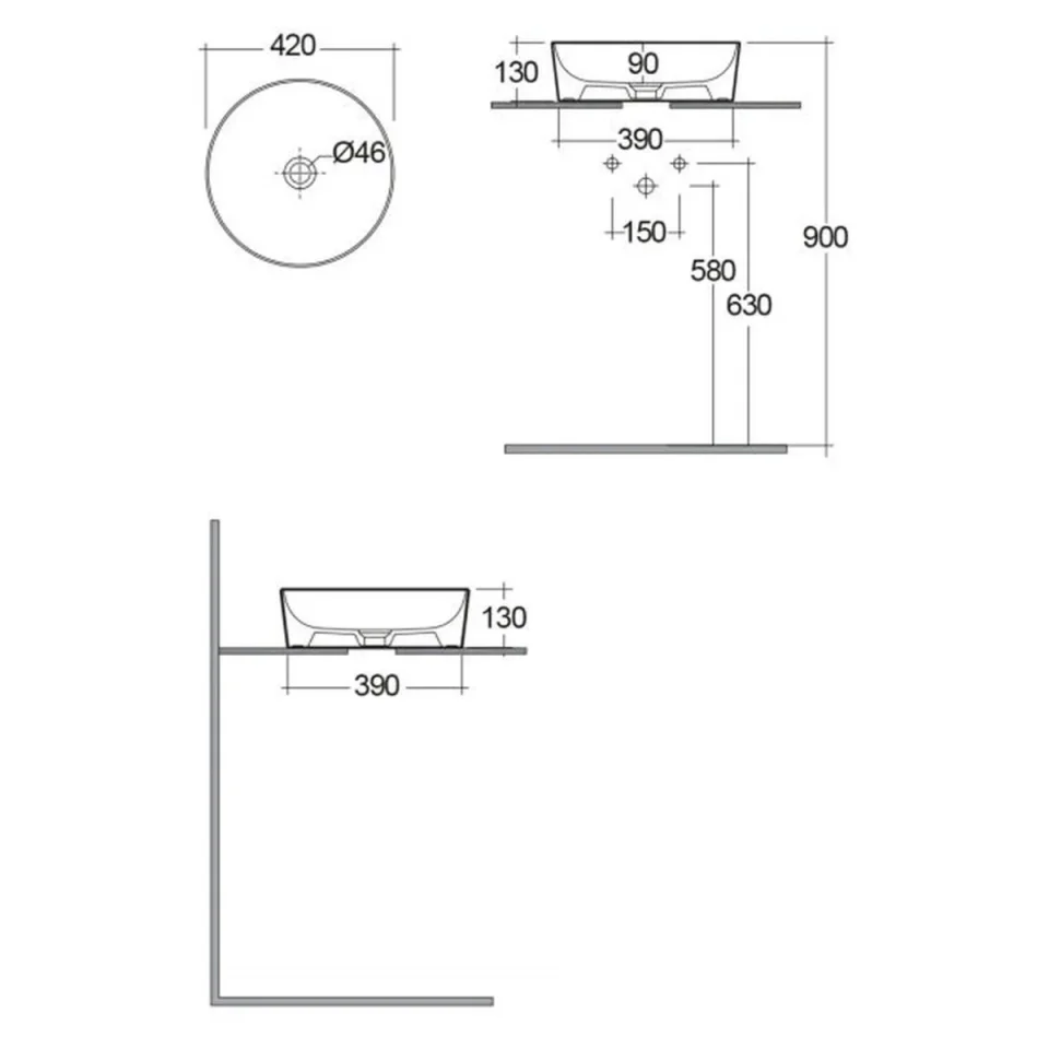 Rak Feeling 42cm Round Counter Top Wash Basin detail view - Image 2