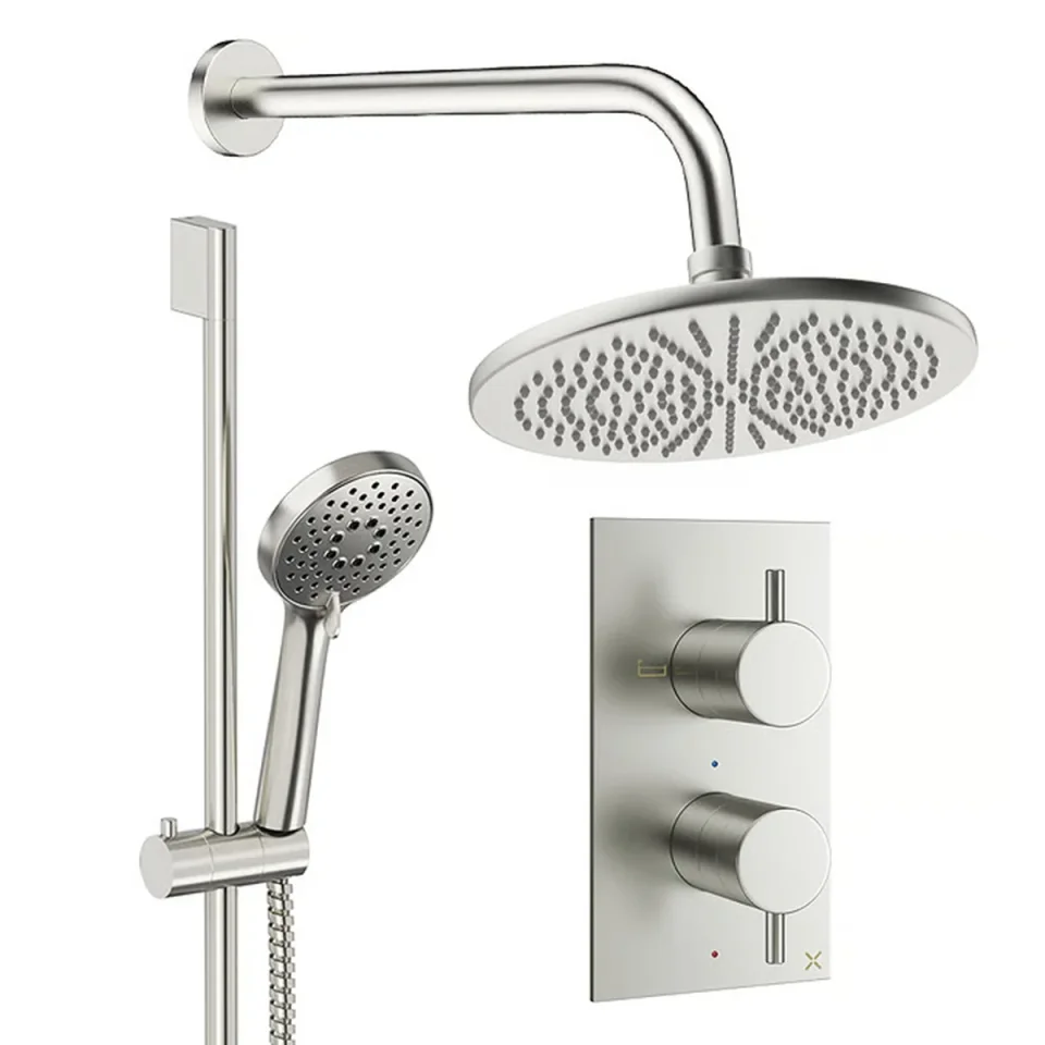 Crosswater Design Shower Set 4 Brushed Nickel 300mm detail view - Image 2
