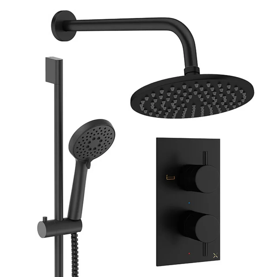 Crosswater Design Shower Set 4 Matt Black 200mm detail view - Image 2