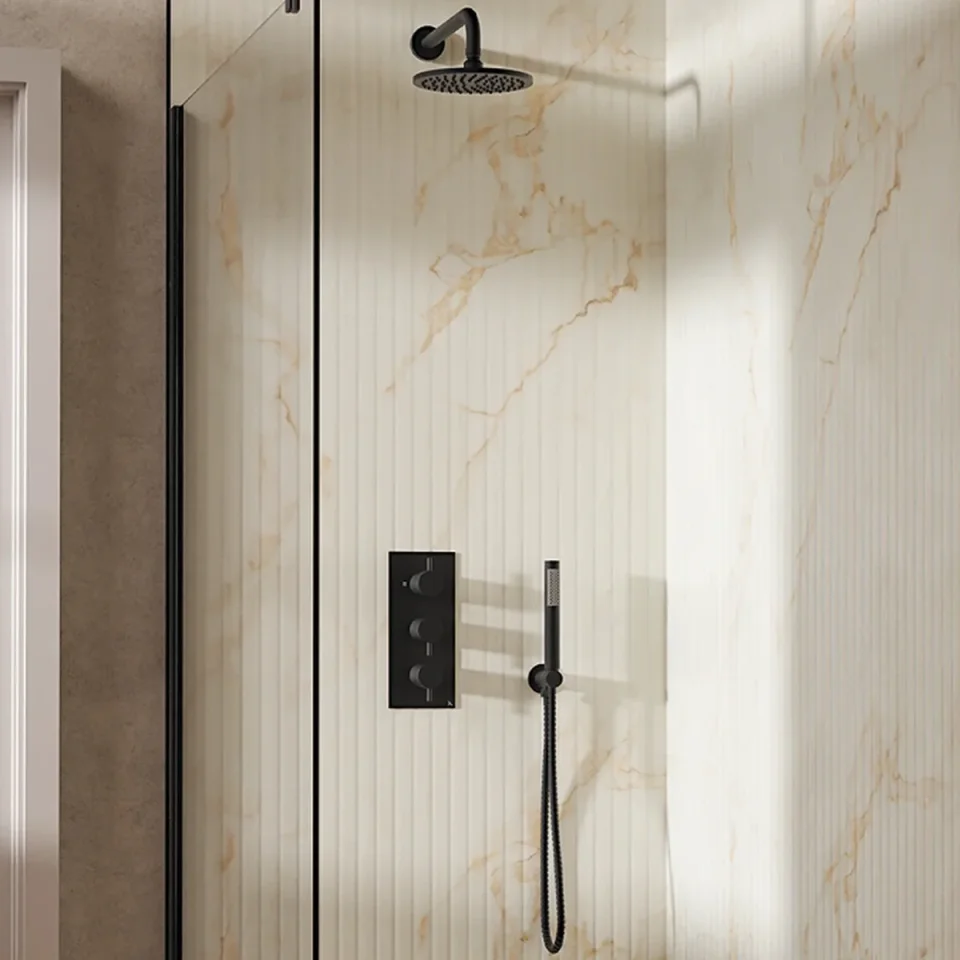 Crosswater Design Shower Set 7 Matt Black 200mm product image - Image 1