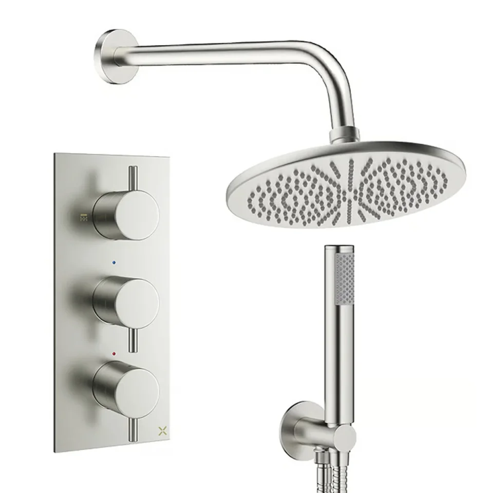 Crosswater Design Shower Set 7 Brushed Nickel 300mm detail view - Image 2