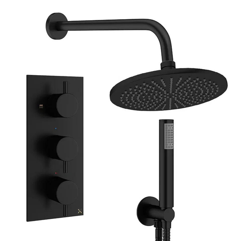 Crosswater Design Shower Set 7 Matt Black 300mm detail view - Image 2