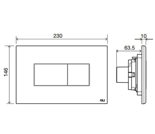 Oli Karisma Pneumatic Dual Flush Plate Chrome RT technical drawing - Image 3