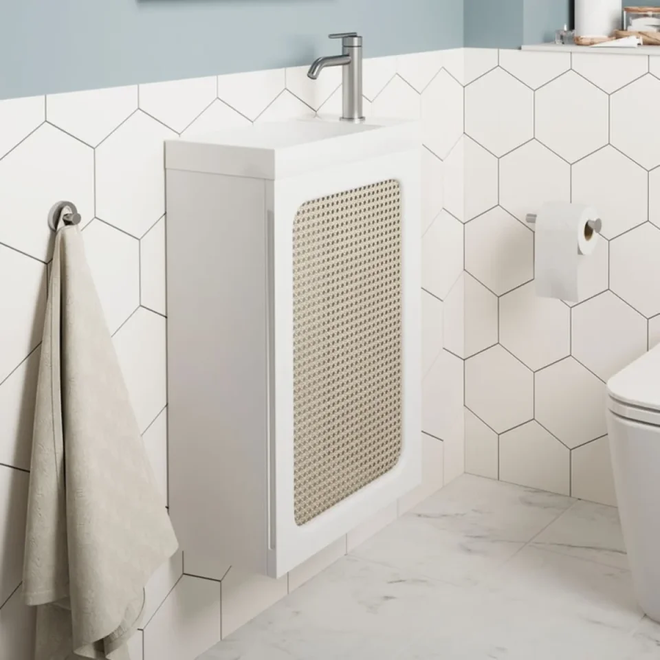 Crosswater Alo Cloakroom Unit 400 x 220mm White & Rattan product image - Image 1