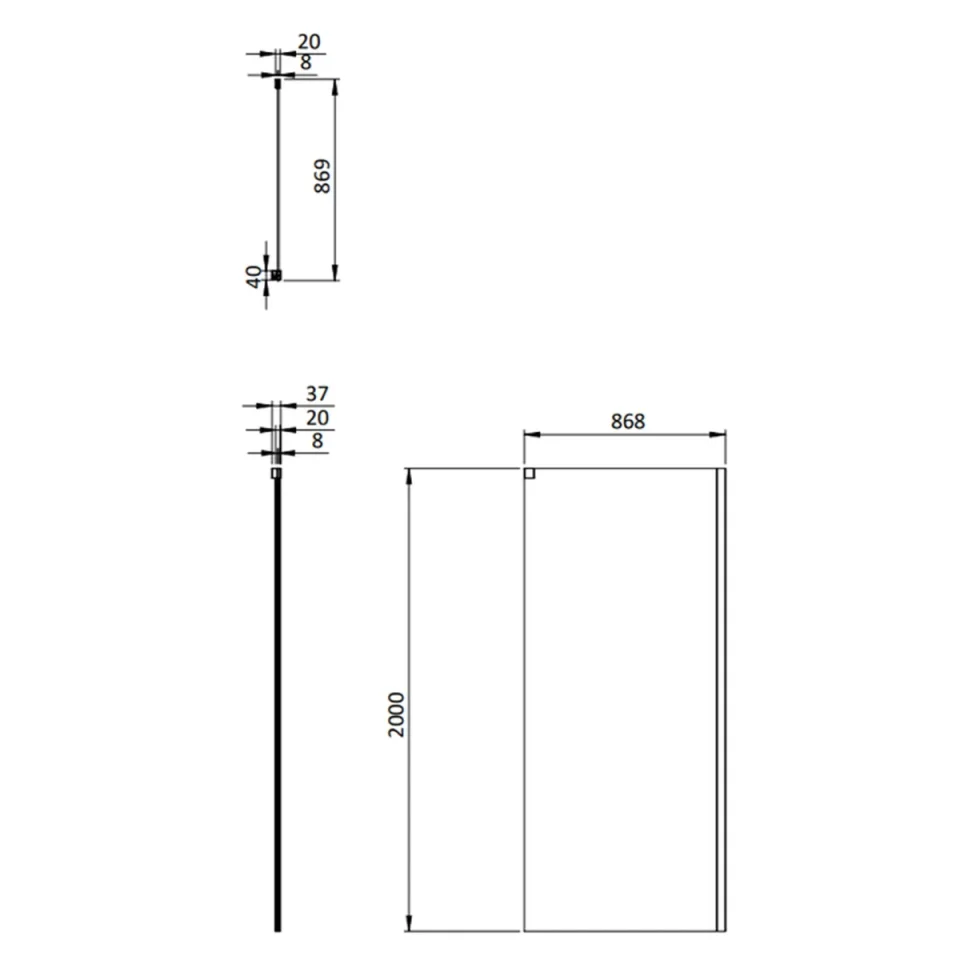 Crosswater Asura 8mm Side Panel for Sliding Door 900 Matt Black detail view - Image 3