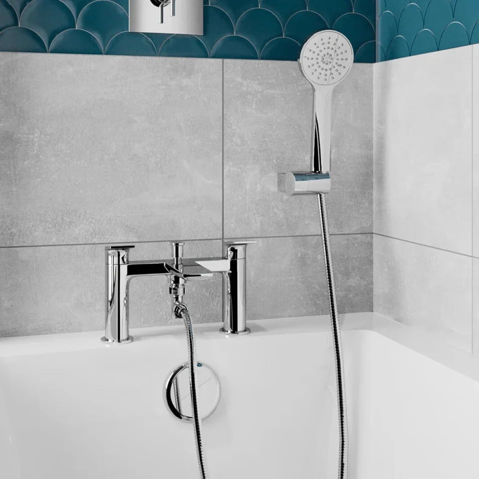 Britton Greenwich 2 Tap Hole Bath Shower Mixer Chrome detail view - Image 4