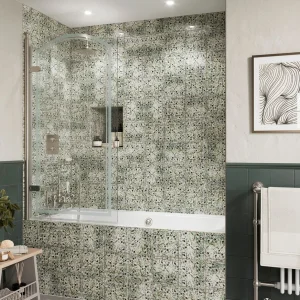 Burlington Classique Curved Hinge Bath Screen With Frosting 850 Lh Brushed Nickel
