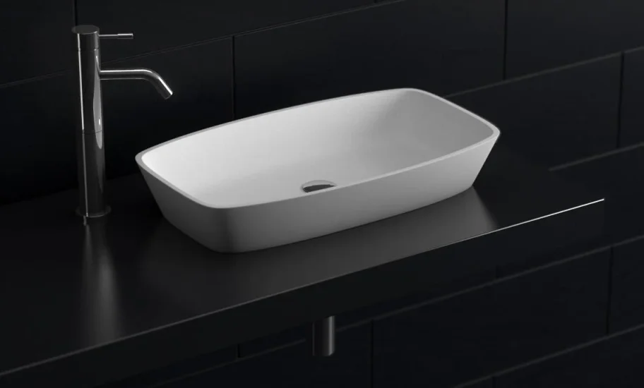 StoneKAST Geo Sit On Basin Matt White 600x350mm product image - Image 1