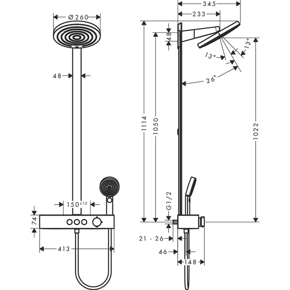 Hansgrohe Pulsify S Showerpipe 260 2jet Ecosmart With Showertablet Select 400 Matt Black detail view - Image 3