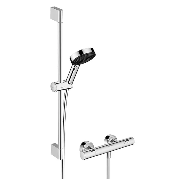 Hansgrohe Pulsify Select S Shower System 105 3jet Relaxation Ecosmart With Ecostat Fine, Shower Bar 65 Cm, Hand Shower Holder And Shower Hose Chrome
