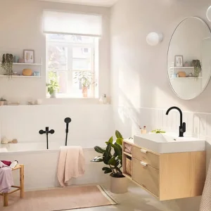 Hansgrohe Rebris S Single Lever Basin Mixer 210 With Swivel Spout And Pop-up Waste Set Matt Black