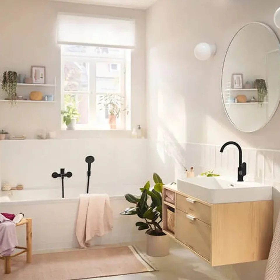 Hansgrohe Rebris S Single Lever Basin Mixer 210 With Swivel Spout And Pop-up Waste Set Matt Black product image - Image 1
