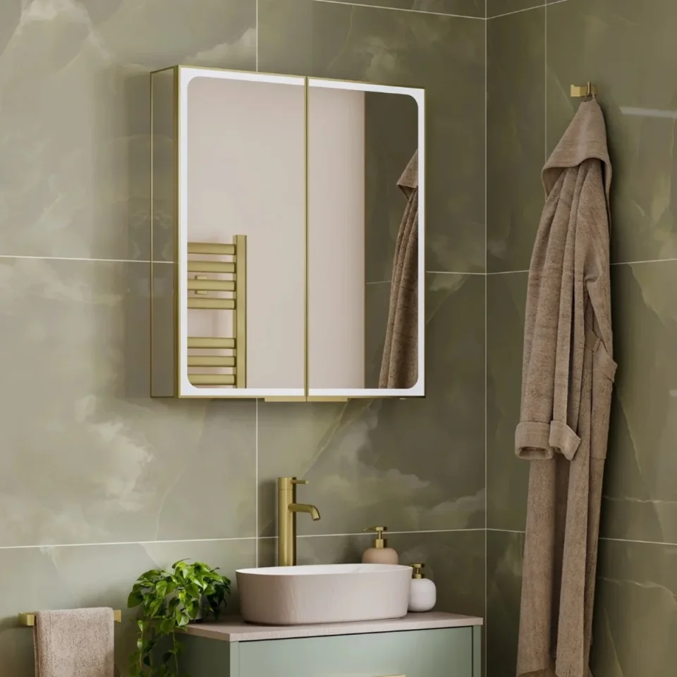 Hib Euna 80 Cabinet Brushed Brass W80 X H70 X D14cm product image - Image 1