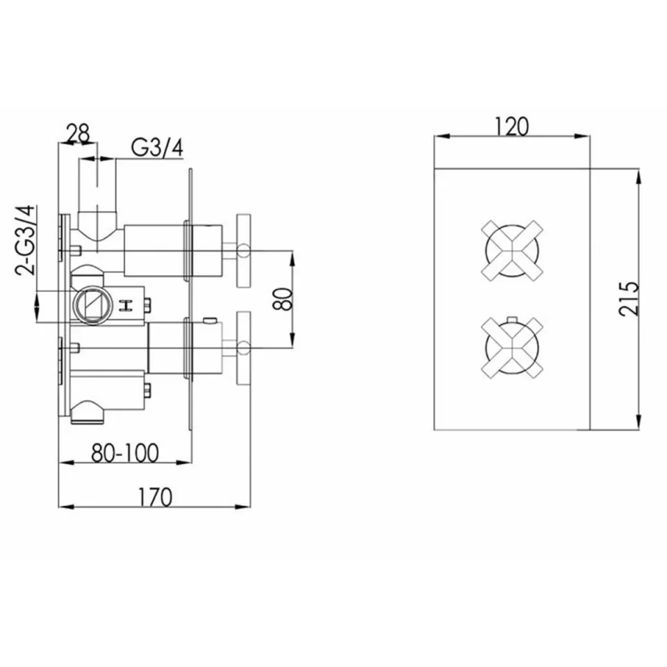 Just Taps Solex Concealed Thermo Dual Vertical Valve Matt Black detail view - Image 3
