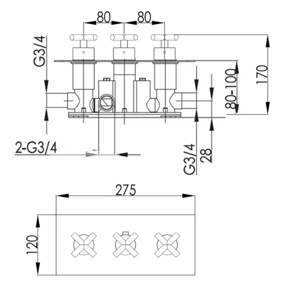 Just Taps Solex Concealed 2 Option Horizontal Valve Matt Black detail view - Image 2