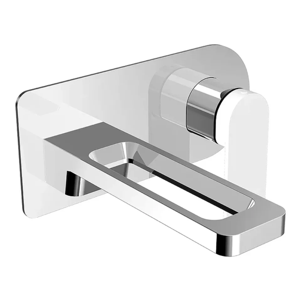 Just Taps Axel Single Lever Wall Mounted Basin Mixer Matt White Hand Chrome product image - Image 1
