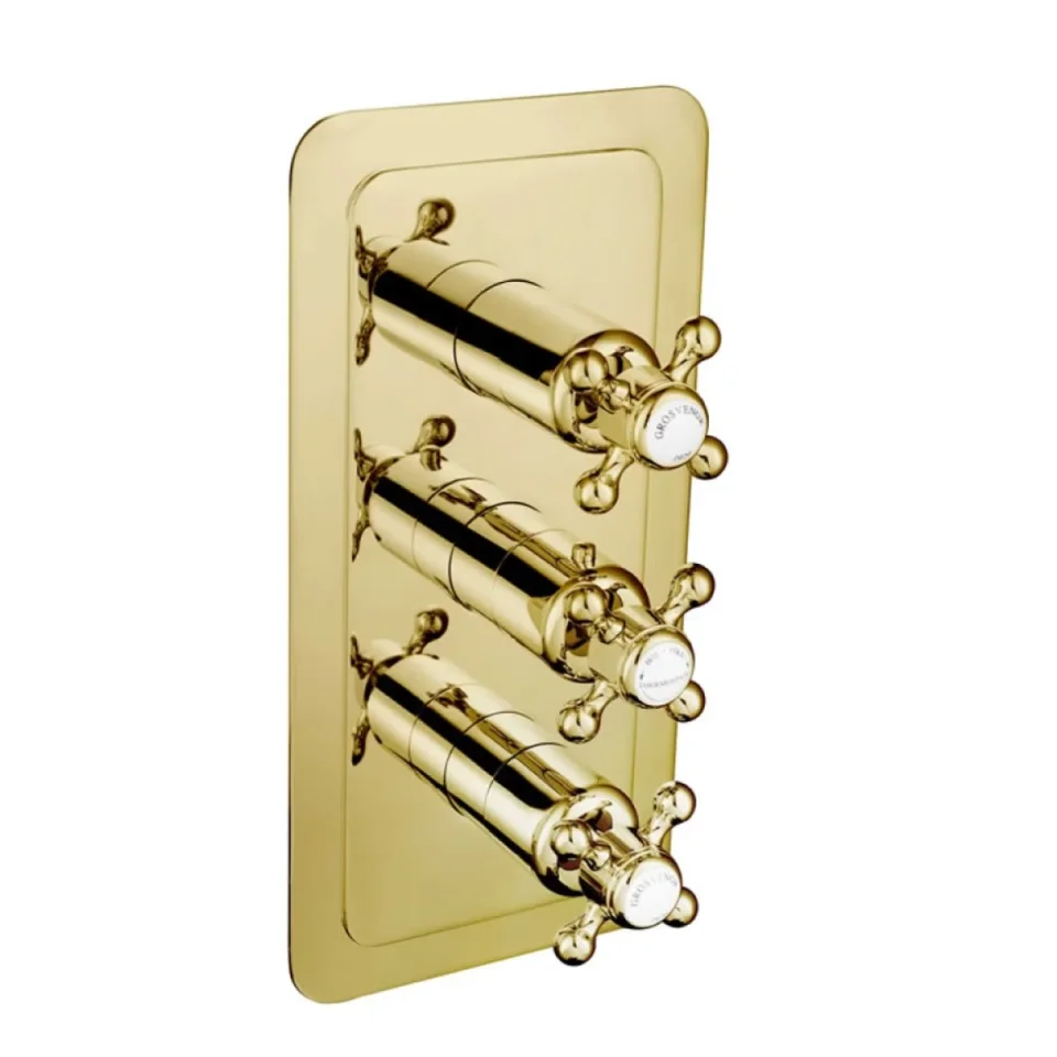 Just Taps Grosvenor Cross Conealed Thermostatic 2 Outlet Valve Vertical  Light Gold product image - Image 1