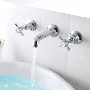 Just Taps Grosvenor Pinch 3 Hole Wall Mounted Basin Mixer With Spout
