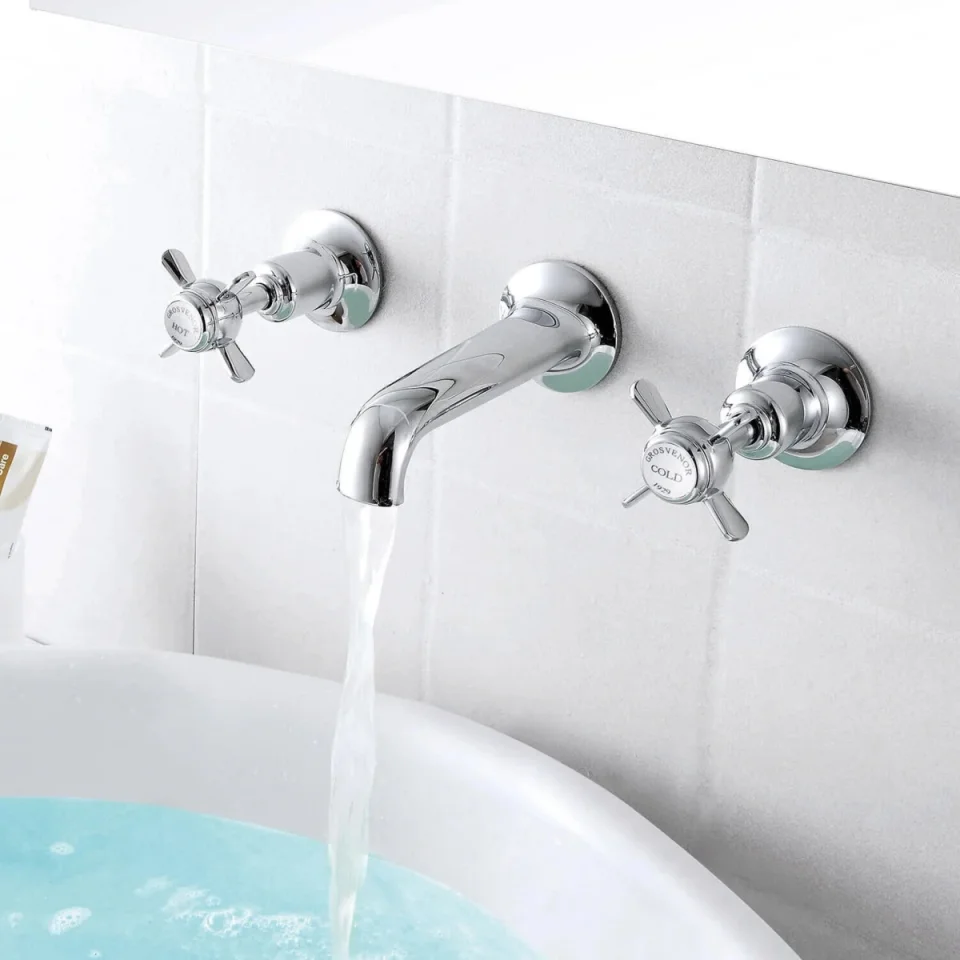Just Taps Grosvenor Pinch 3 Hole Wall Mounted Basin Mixer With Spout product image - Image 1