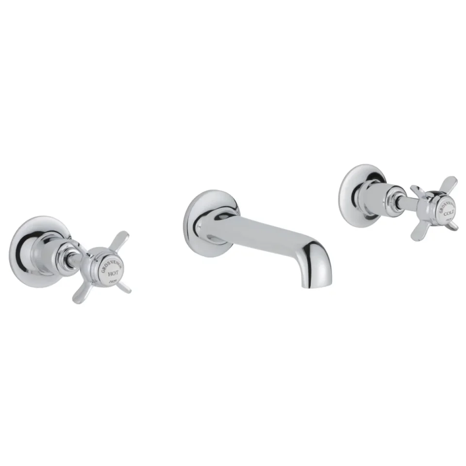 Just Taps Grosvenor Pinch 3 Hole Wall Mounted Basin Mixer With Spout detail view - Image 2