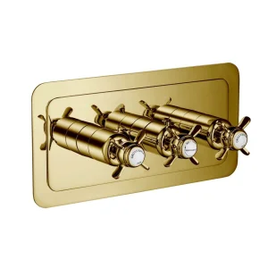 Just Taps Grosvenor Pinch Thermostatic 2 Outlet Valve Horizontal Light Gold
