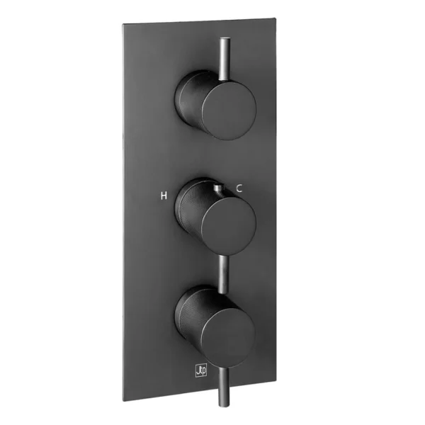 Just Taps Vos 3 Outlet Thermo Conc Valve Vertical Matt Black Designer