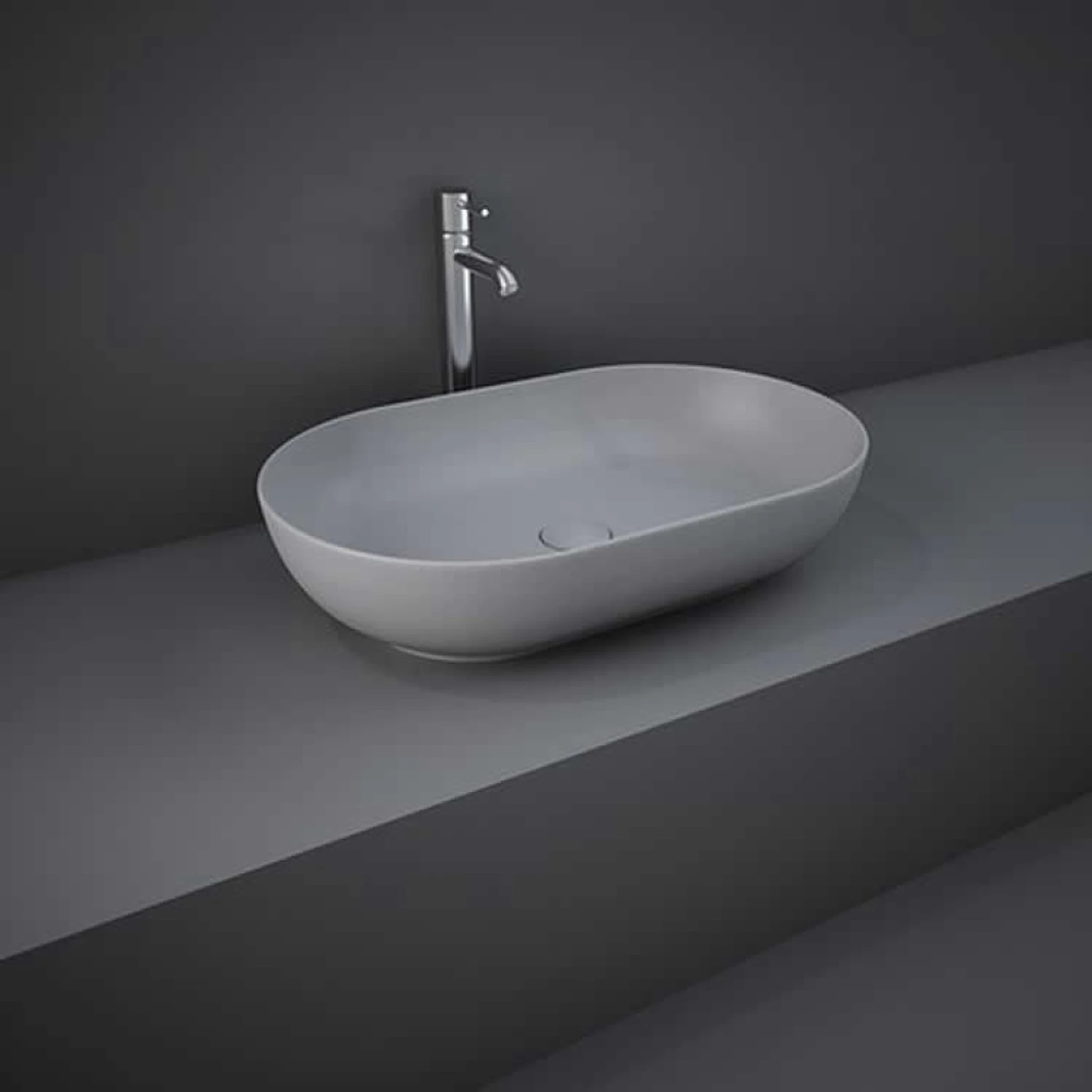 Rak Feeling 55cm Oval Counter Top Wash Basin In Matt Grey