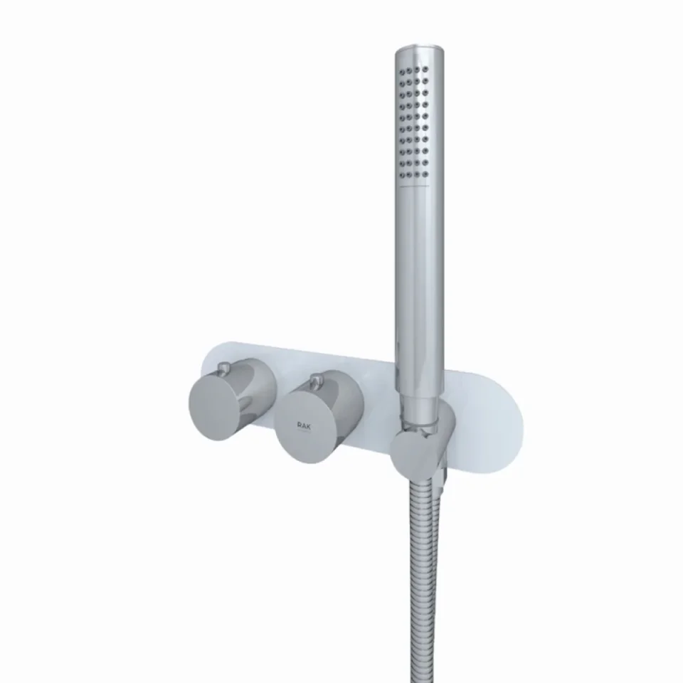 Rak Feeling Round Horizontal Dual Outlet Thermostatic Concealed Shower Valve With Wall Outlet In White product image - Image 1