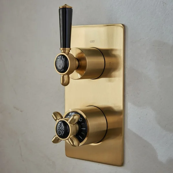 Booth & Co. 2 Outlet, 2 Handle Concealed Thermostatic Valve Brushed Brass & Black