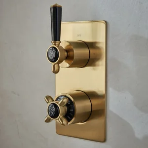 Booth & Co. 2 Outlet, 2 Handle Concealed Thermostatic Valve Brushed Brass & Black