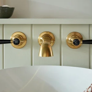 Booth & Co. Wall Mounted Basin Mixer Brushed Brass & Black