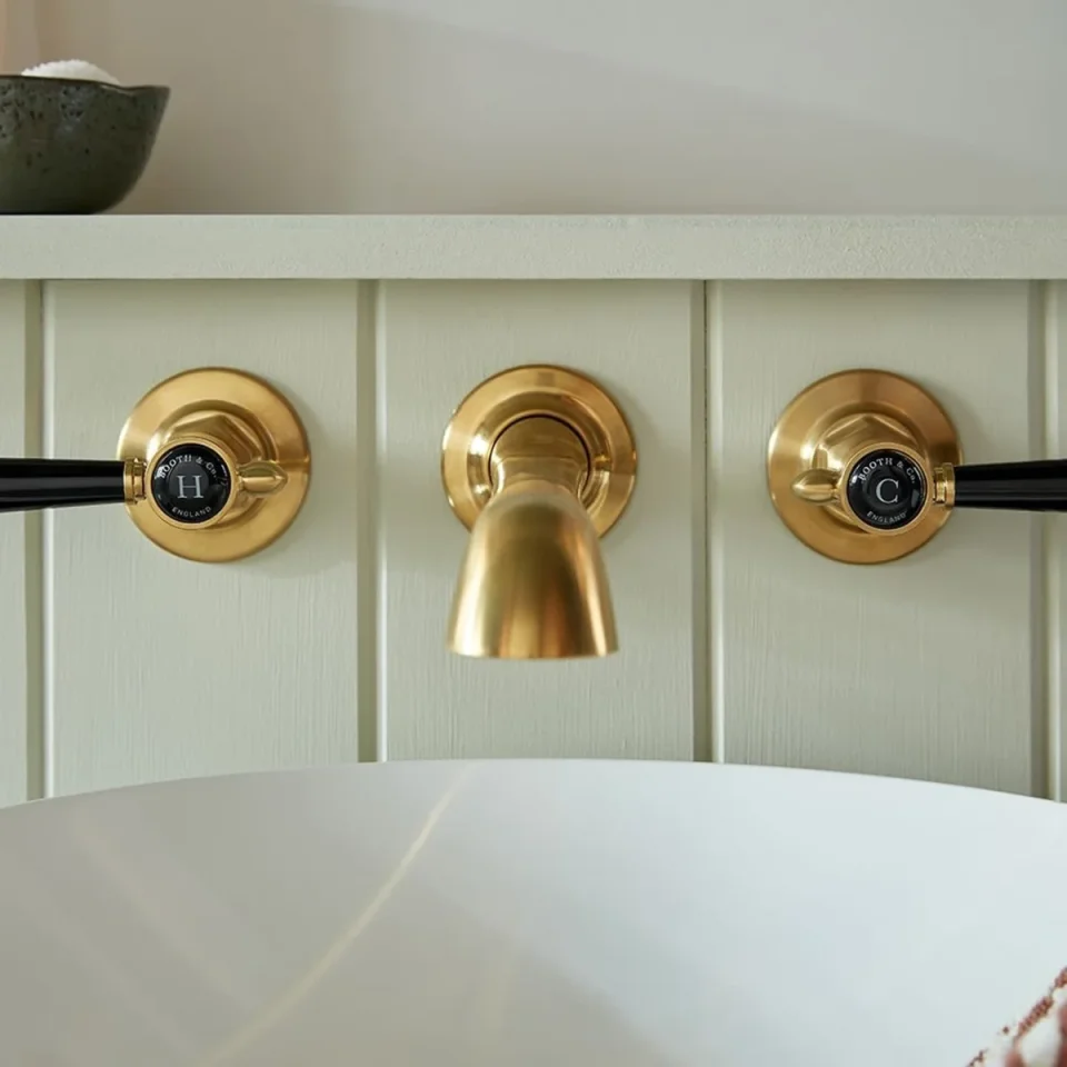 Booth & Co. Wall Mounted Basin Mixer Brushed Brass & Black product image - Image 1