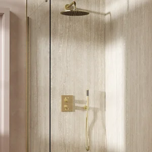 Crosswater Crossbox Shower Set 3 Brushed Brass 300mm