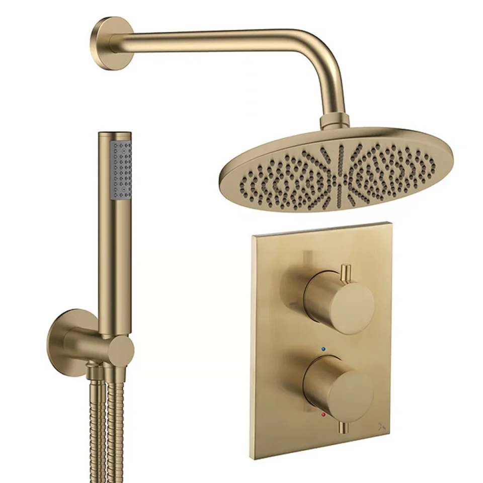 Crosswater Crossbox Shower Set 3 Brushed Brass 300mm detail view - Image 2