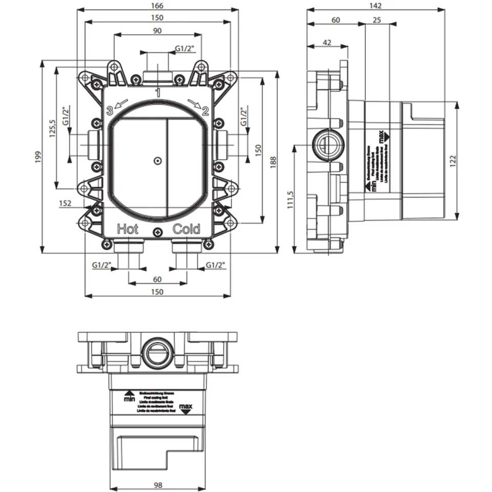 Crosswater Crossbox Shower Set 4 Chrome 300mm detail view - Image 3