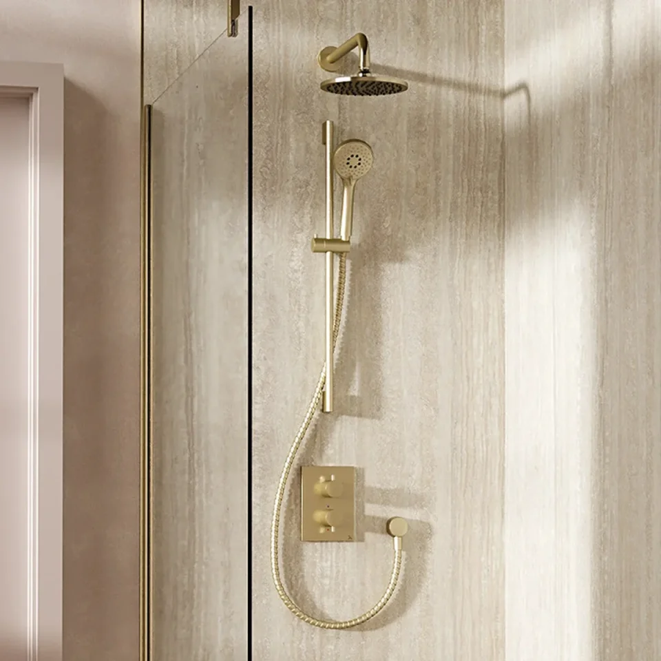 Crosswater Crossbox Shower Set 4 Brushed Brass 200mm product image - Image 1