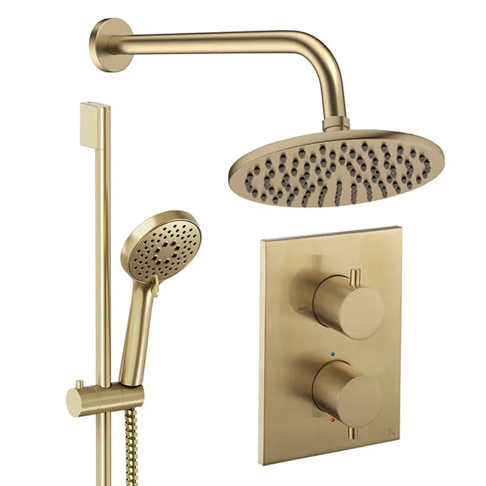 Crosswater Crossbox Shower Set 4 Brushed Brass 200mm detail view - Image 2