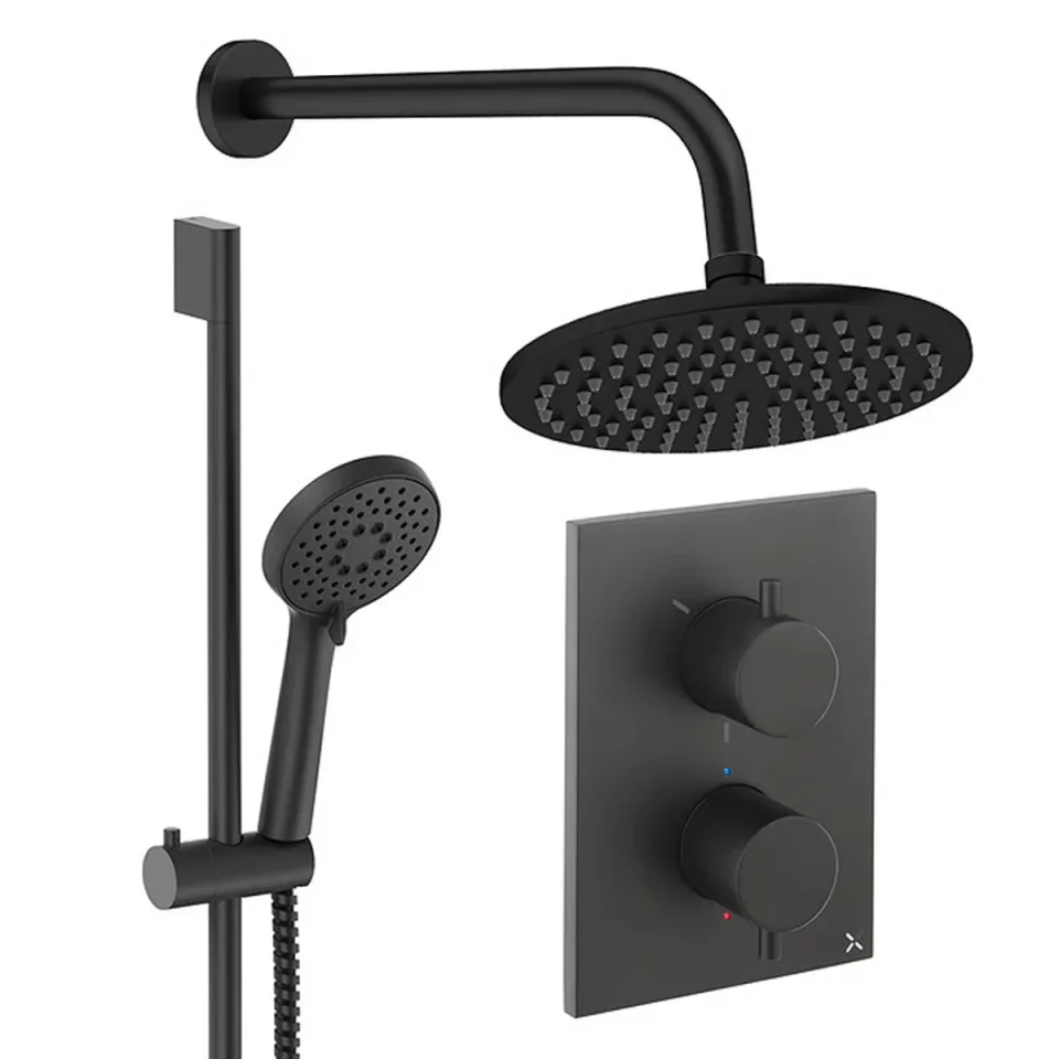 Crosswater Crossbox Shower Set 4 Matt Black 200mm detail view - Image 2