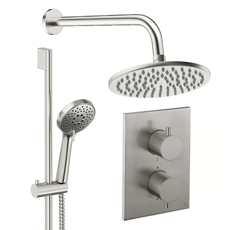 Crosswater Crossbox Shower Set 4 Brushed Nickel 200mm detail view - Image 2