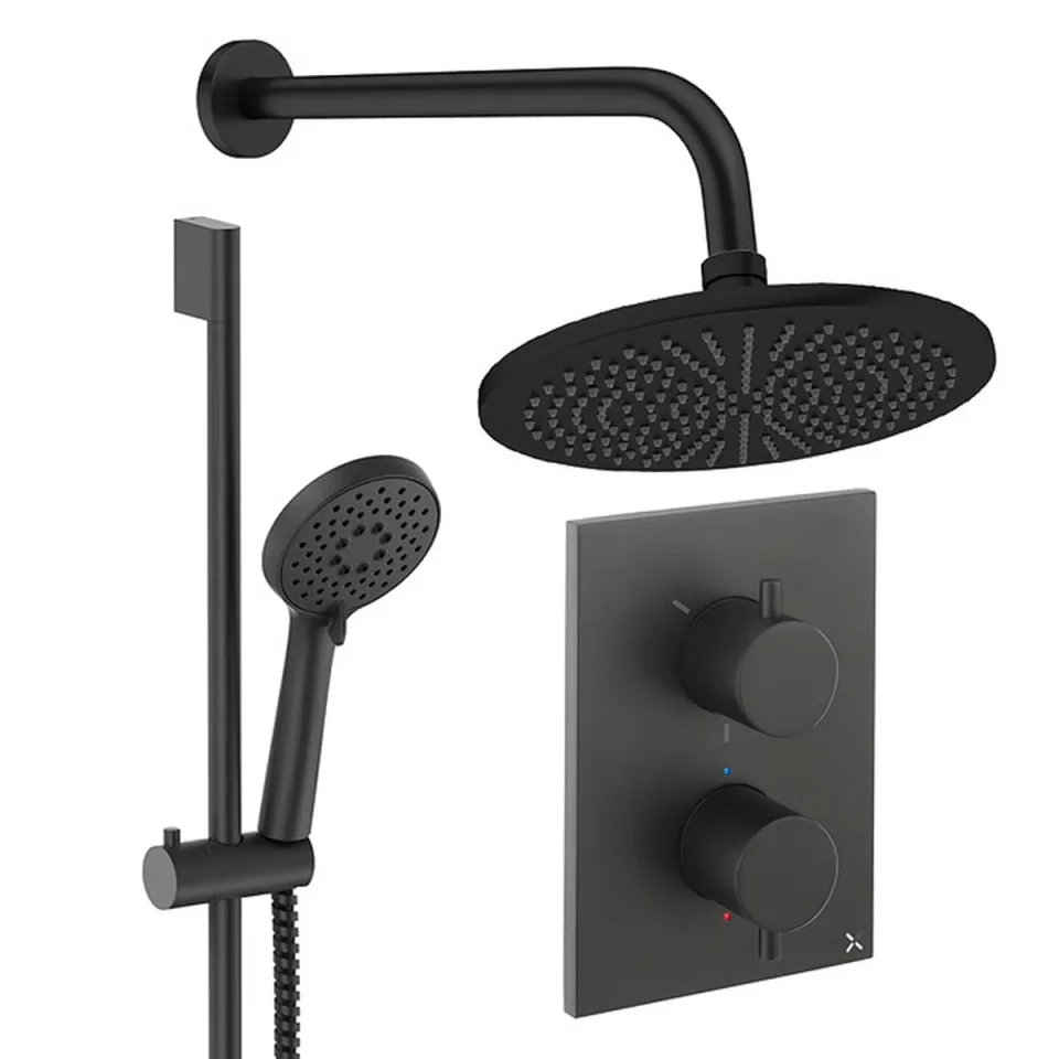 Crosswater Crossbox Shower Set 4 Matt Black 300mm detail view - Image 2