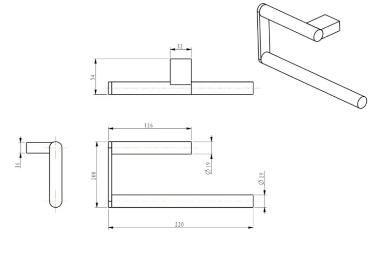 Ava Round Towel Bar - Brushed Black technical drawing - Image 2