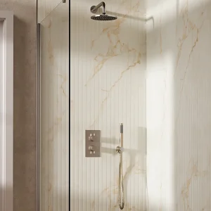Crosswater Design Shower Set 3 Brushed Nickel 200mm (Head, arm, valve, handset)