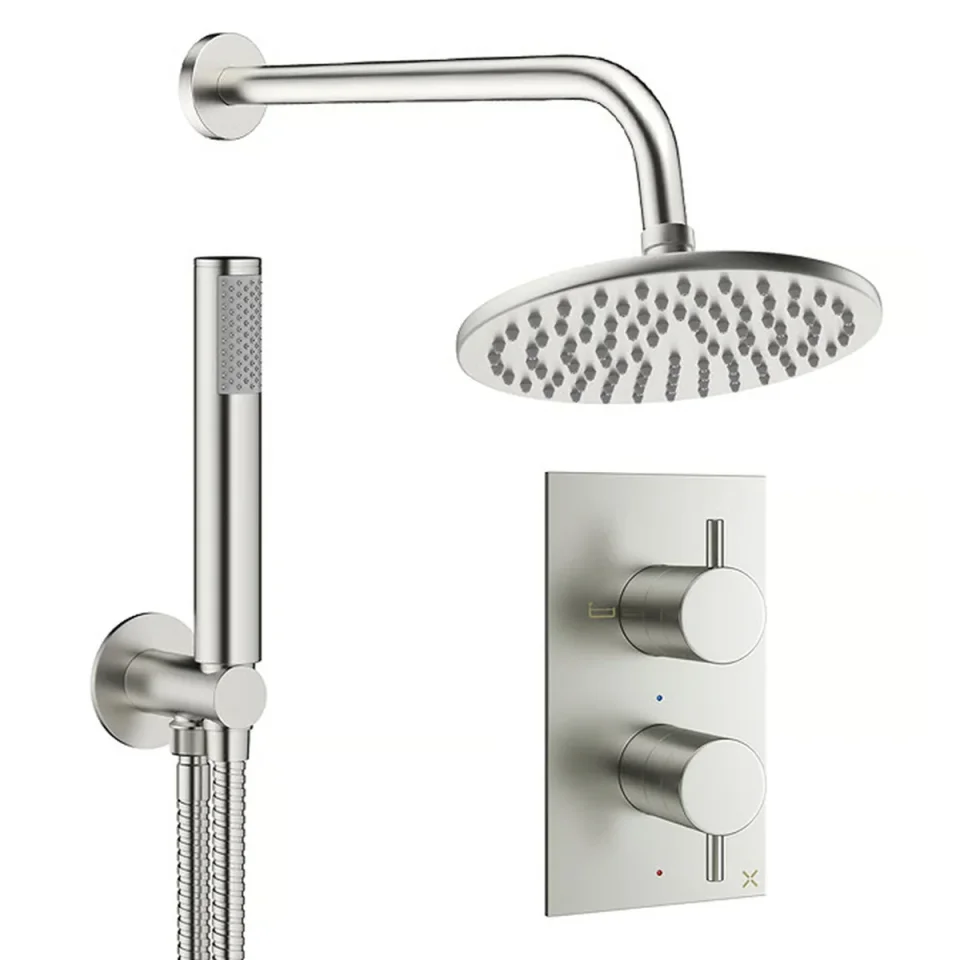 Crosswater Design Shower Set 3 Brushed Nickel 200mm (Head, arm, valve, handset) detail view - Image 2