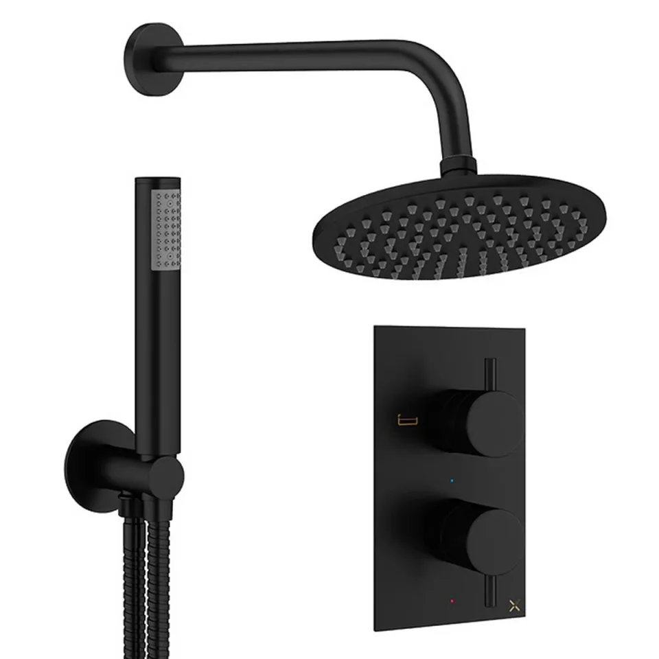 Crosswater Design Shower Set 3 Matt Black 200mm detail view - Image 2