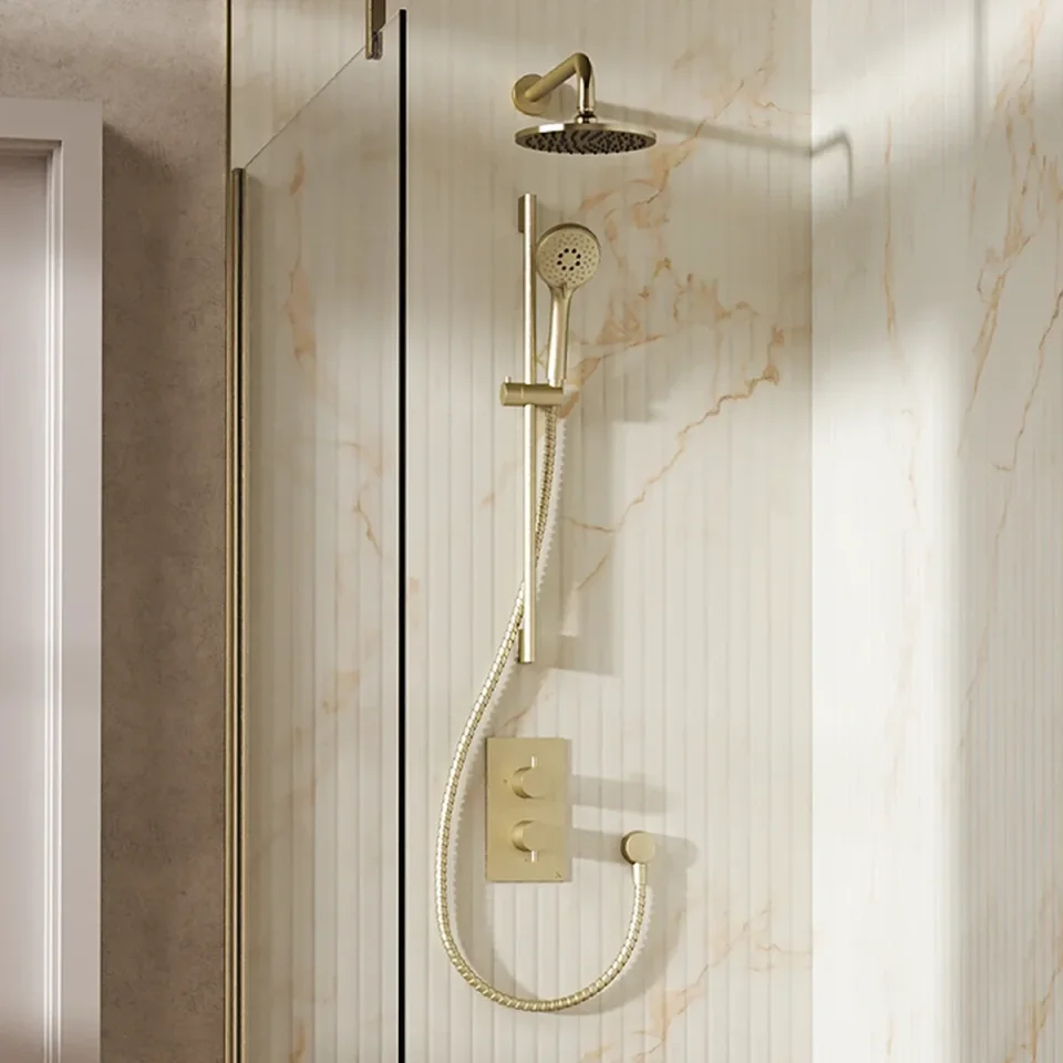 Crosswater Design Shower Set 4 Brushed Brass 200mm product image - Image 1