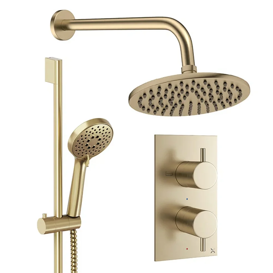 Crosswater Design Shower Set 4 Brushed Brass 200mm detail view - Image 2